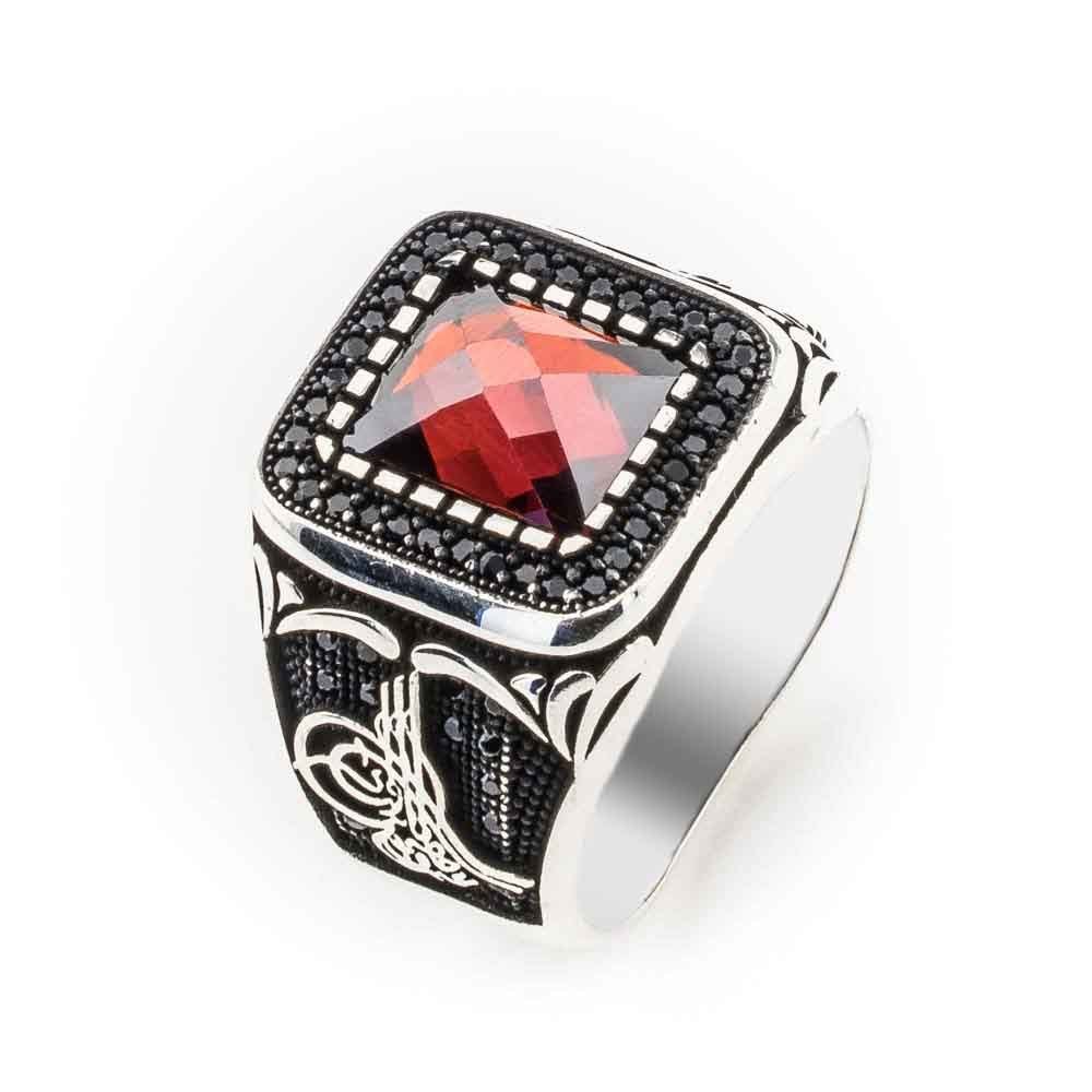 925-ayar-gumus-kirmizi-zirkon-tasli-tugra-detayli-erkek-yuzuk-3891